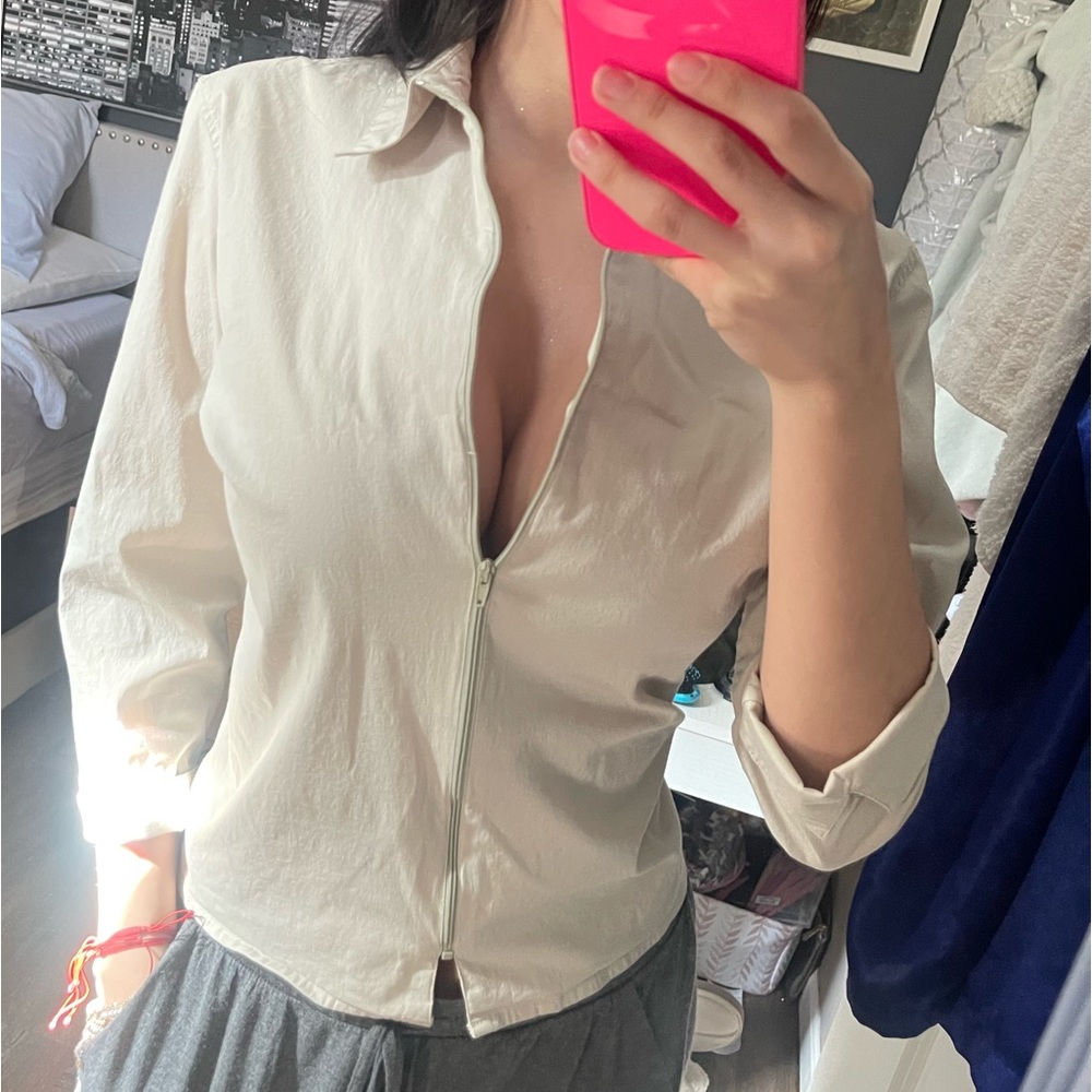 90s Willi smith stretch Front Zip Top Size L